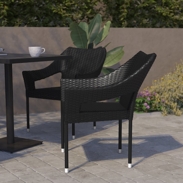 Flash Furniture Black PE Rattan Wicker Patio Dining Chair, 2PK 2-TT-TT02-BK-GG - main